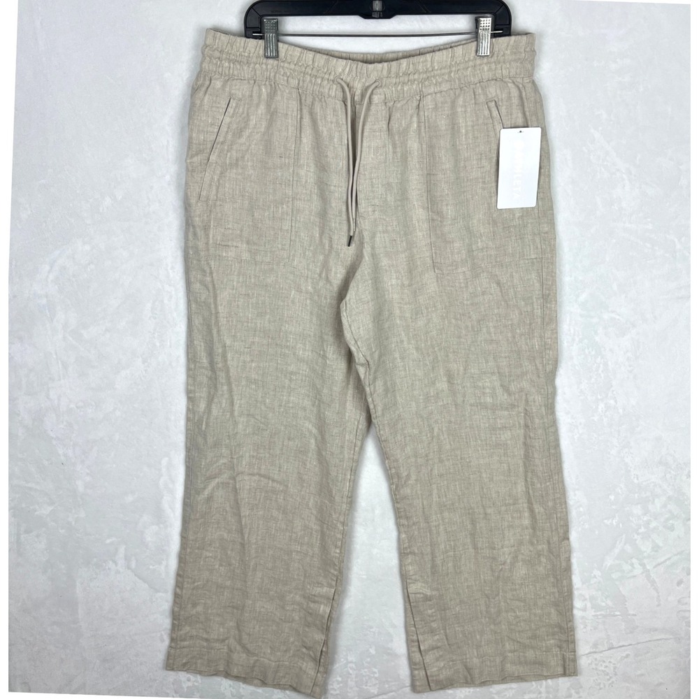 Athleta Wide Leg Linen Sweatpants Womens Large New Pull On Beige Baggy‎ Relaxed